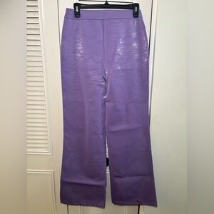 ASOS faux leather croc print lilac wide leg pants-A525